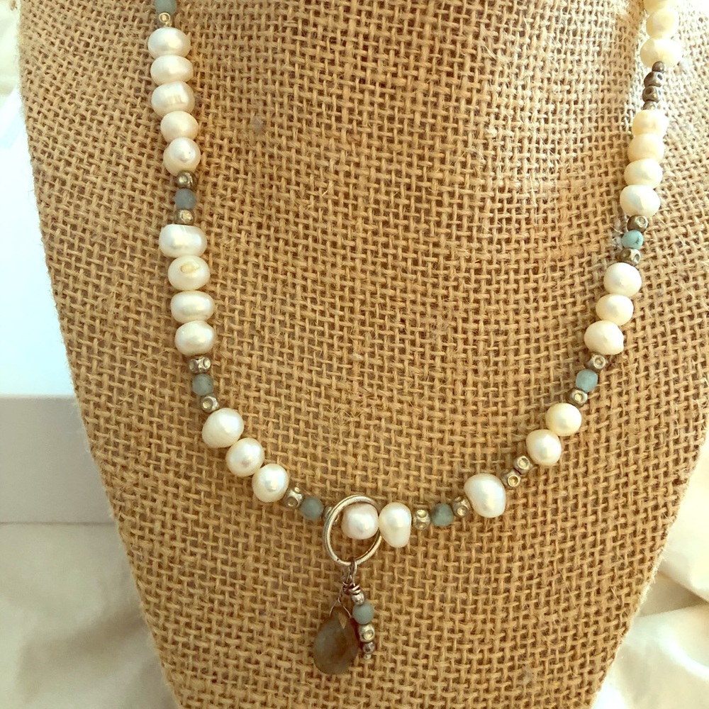 Freshwater pearl and Amazonite necklace